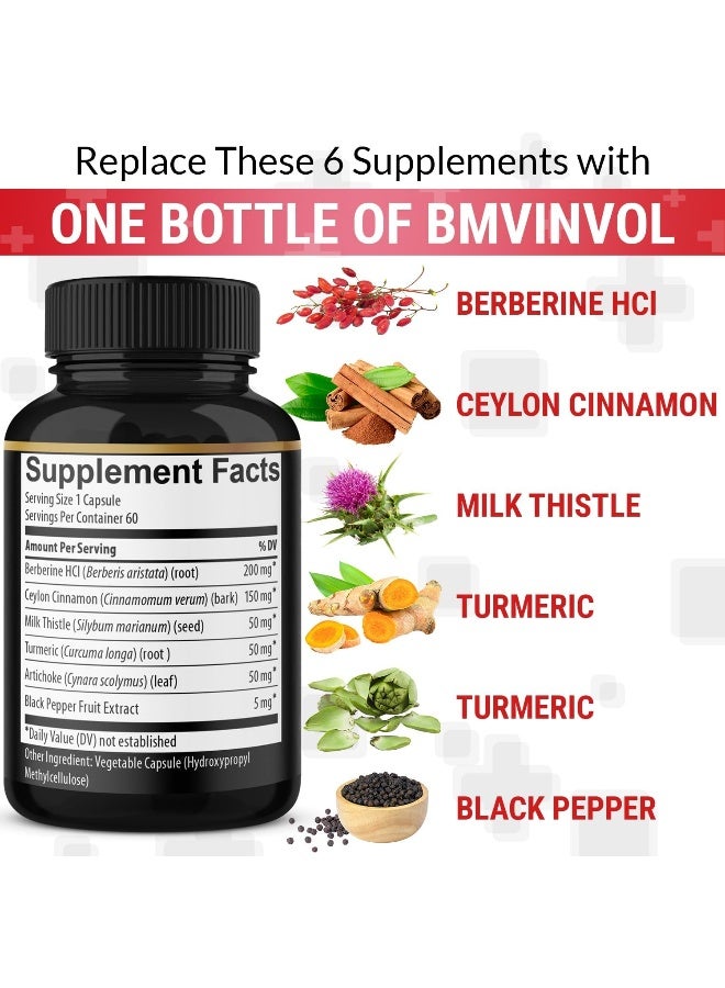 BMVINVOL (2 Packs) Berberine Supplement 4700mg Plus Ceylon Cinnamon, Turmeric - 120 Capsules - Supports Immune Function - Berberine HCl Supplement Pills - 4 Months Supply - Image 3